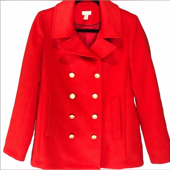 J. Crew Vibrant Red Pea Coat w/Matching Mittens - Picture 15 of 15
